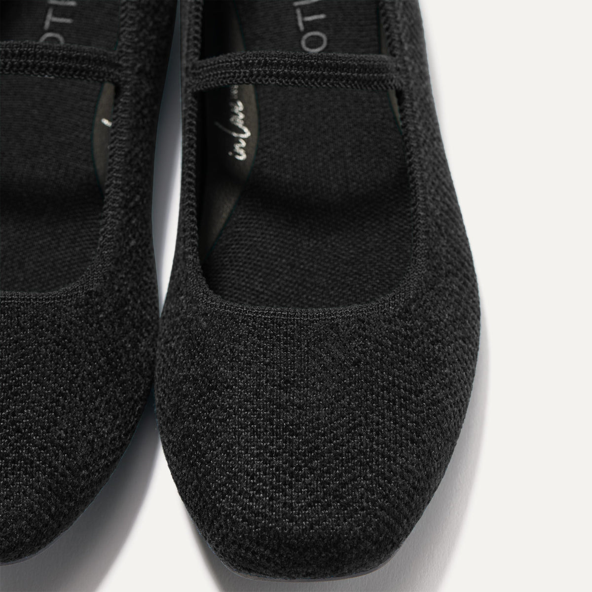 Top view of the square toe and rounded vamp of The Max Square Mary Jane in ReVelvet™ Black.