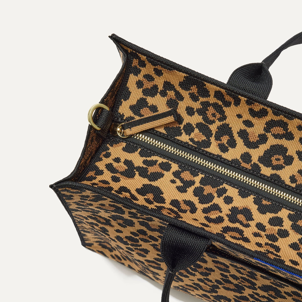 The Classic Tote in Toasty Cat, shown from above, with the top zipper closed.