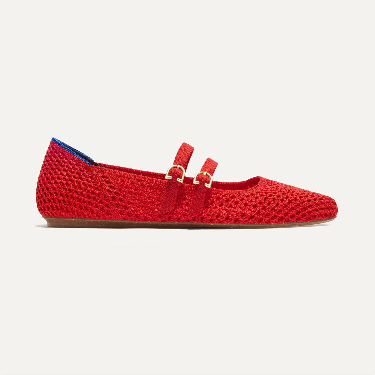 side | The Double Buckle Mary Jane in Bright Red Mesh shown from the side.