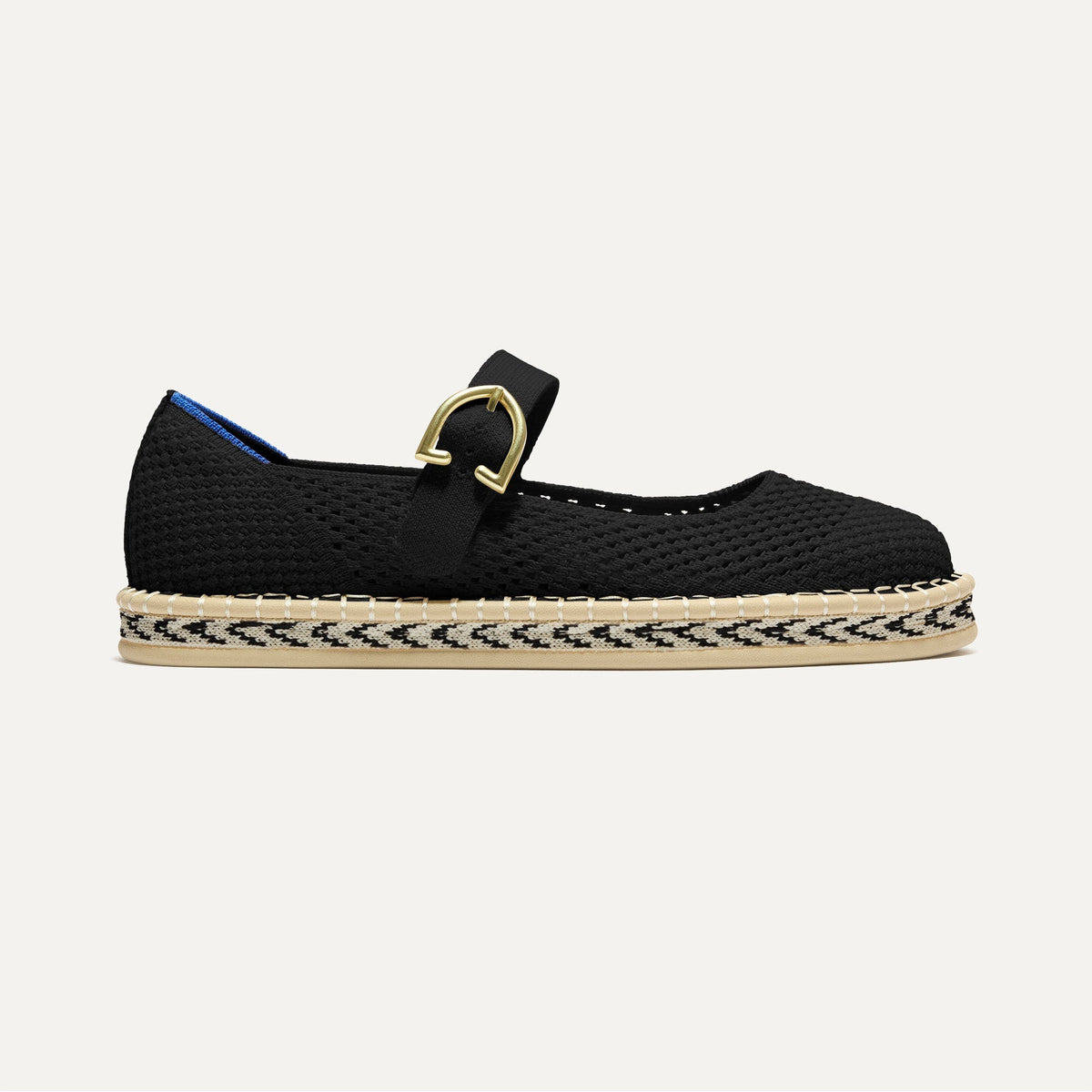 side | The Espadrille Mary Jane in Black, shown from the side.