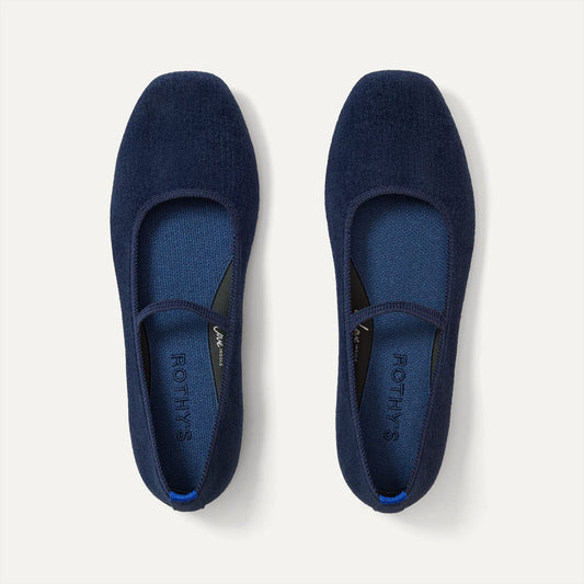 The Max Square Mary Jane in ReVelvet Navy shown from the top.