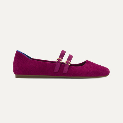 side | The Double Buckle Mary Jane in ReVelvet Mulberry shown from the side.