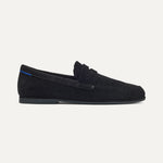 side | The Ravello Penny Loafer in ReVelvet™ Black shown from the side.