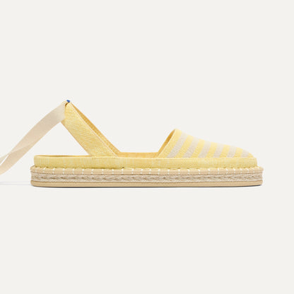 side | The D'Orsay Espadrille in Sunshine Stripe, shown from the side.