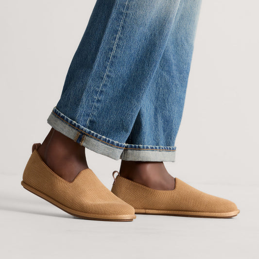 hover | Model wearing The Men's Cruiser Loafer in ReVelvet™ Pecan Herringbone.